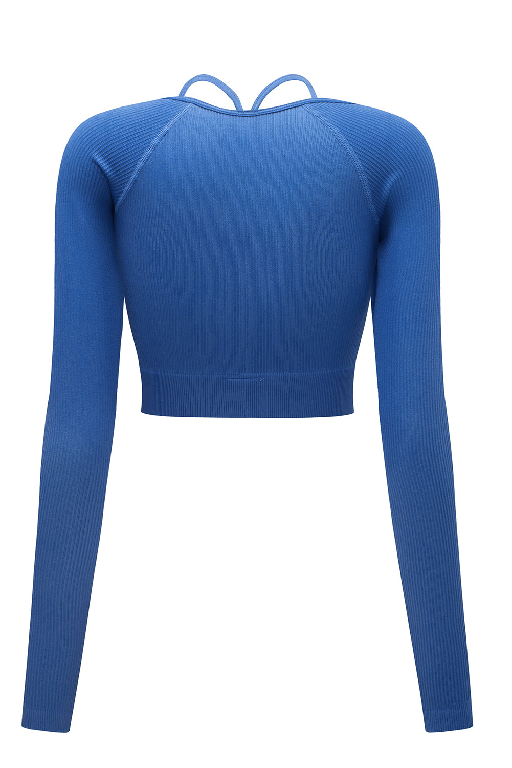 Sky Blue Ribbed Long Sleeve Cropped Yoga Top