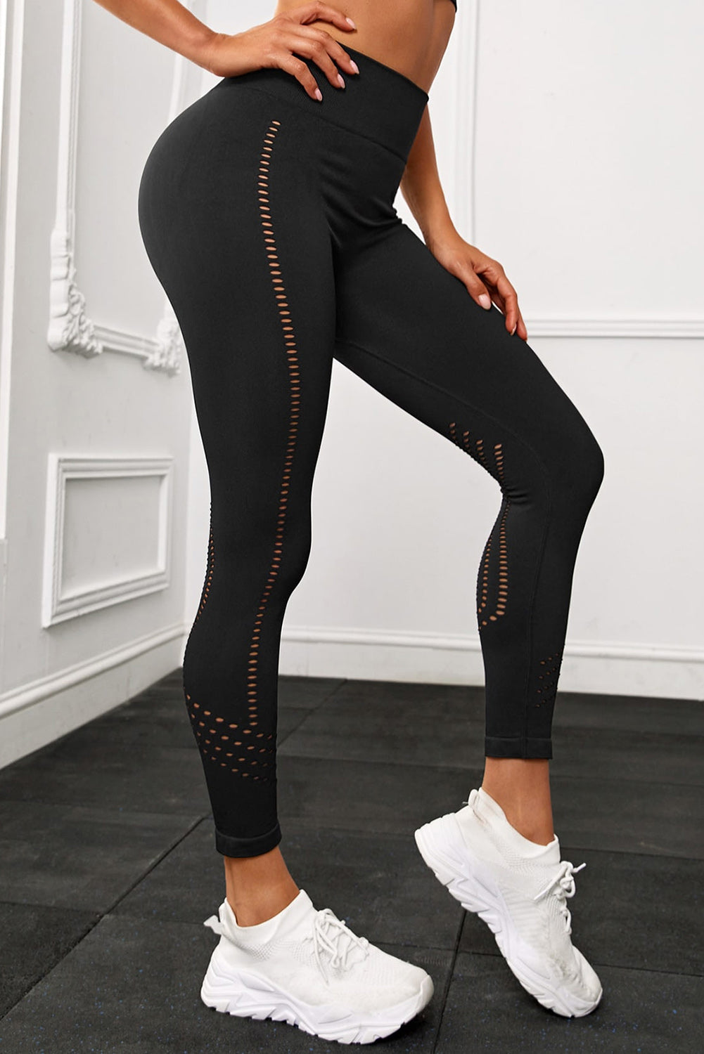 Black Hollow Out Seamless High Waist Yoga Pants