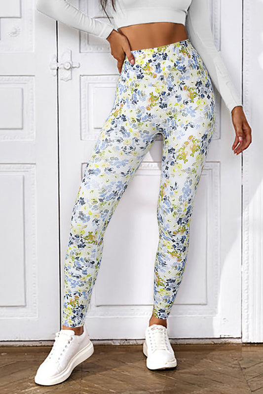 Yellow Floral High Waist Yoga Fitness Leggings