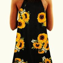 Halter Sleeveless Sunflower Dress