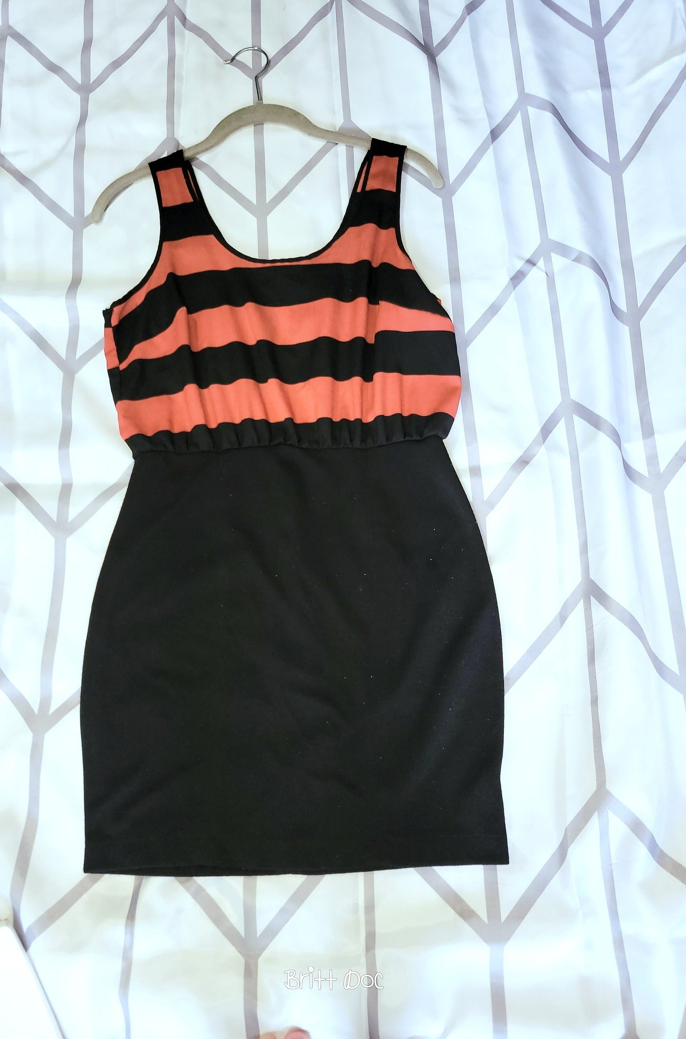 Sleeves Orange & Black Stripe Midi Dress