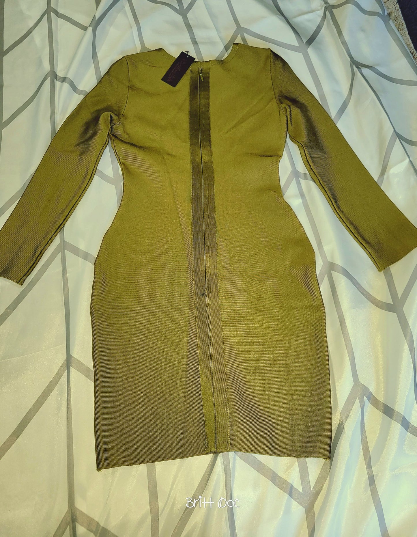 Hot Miami Style Olive Bandage Long Sleeve Bodycon V-Neck Midi Dress