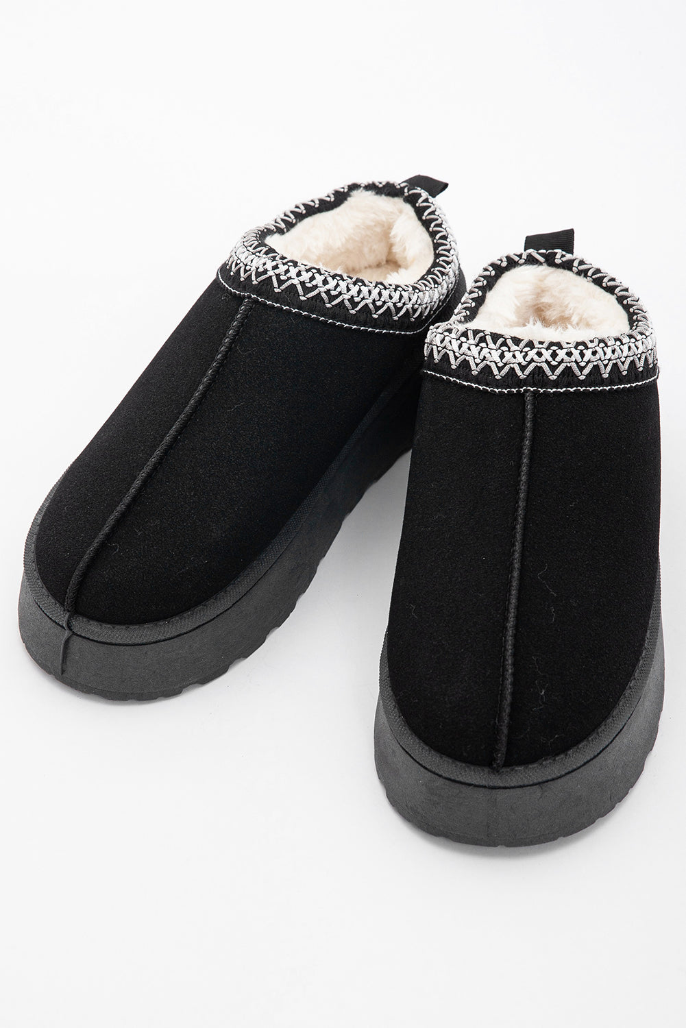 Black Suede Contrast Print Plush Lined Snow Boots