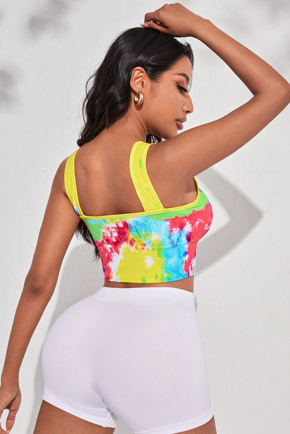 Multicolor Tie Dye Print Square Neck Cropped Gym Top