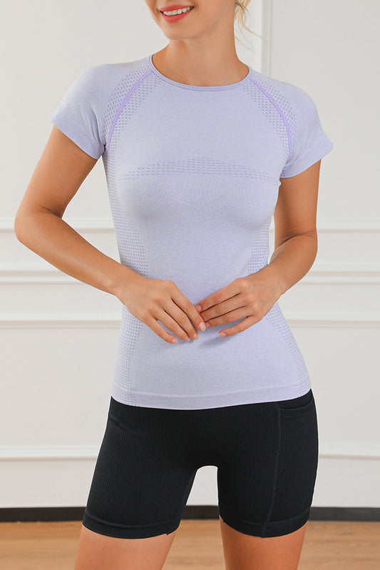 Wisteria Mesh Contour Short Sleeve Active Top