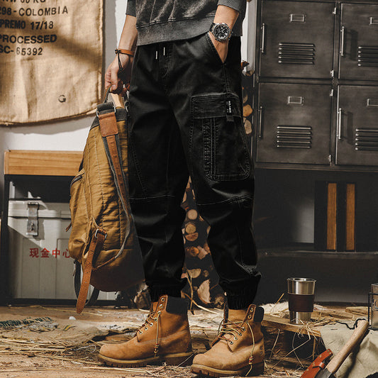 American heavy vintage cargo pants men loose straight tube brand spring and autumn casual pants men wide legs large size pants