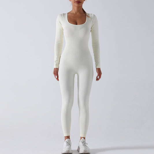 Double-layer seamless onesie with breast pad Long sleeve Shapewear Hip Lift Yoga onesie Exercise onesie