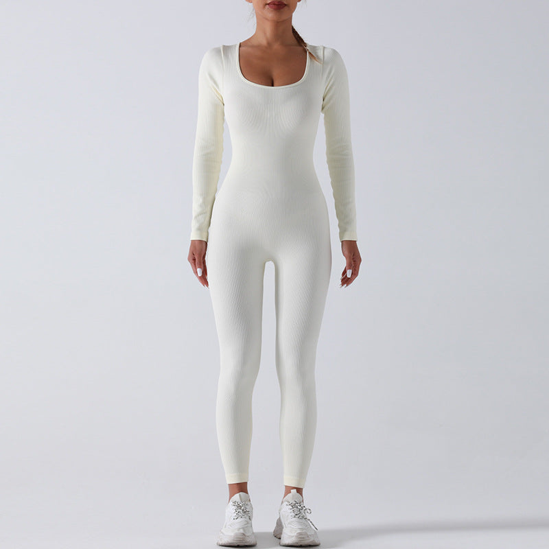 Double-layer seamless onesie with breast pad Long sleeve Shapewear Hip Lift Yoga onesie Exercise onesie