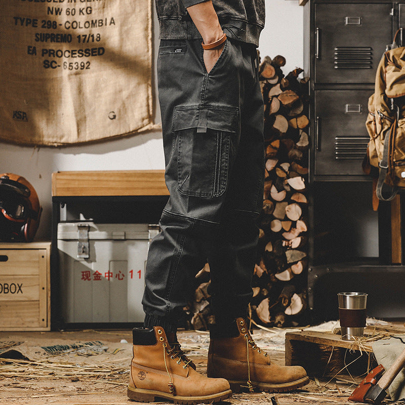 American heavy vintage cargo pants men loose straight tube brand spring and autumn casual pants men wide legs large size pants