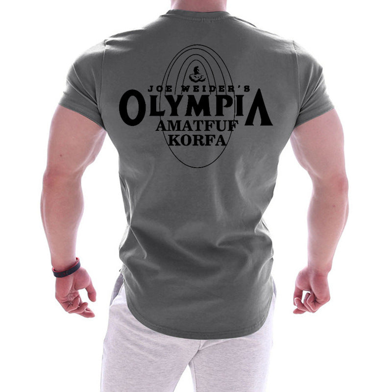 Outdoor sports quick dry round neck T-shirt large size printed Europe and the United States men short sleeve loose running fitness T