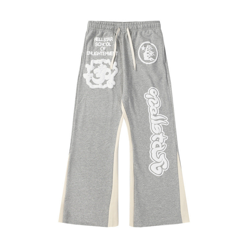 Grey wash loop trousers American fashion brand large size loose micro-cropped trousers men and women