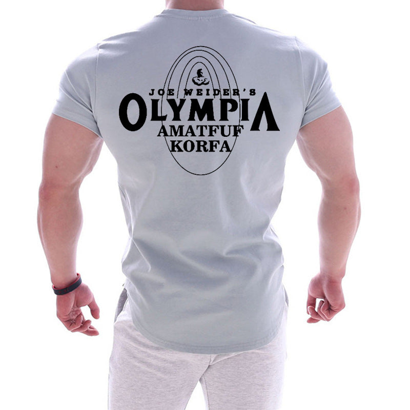 Outdoor sports quick dry round neck T-shirt large size printed Europe and the United States men short sleeve loose running fitness T