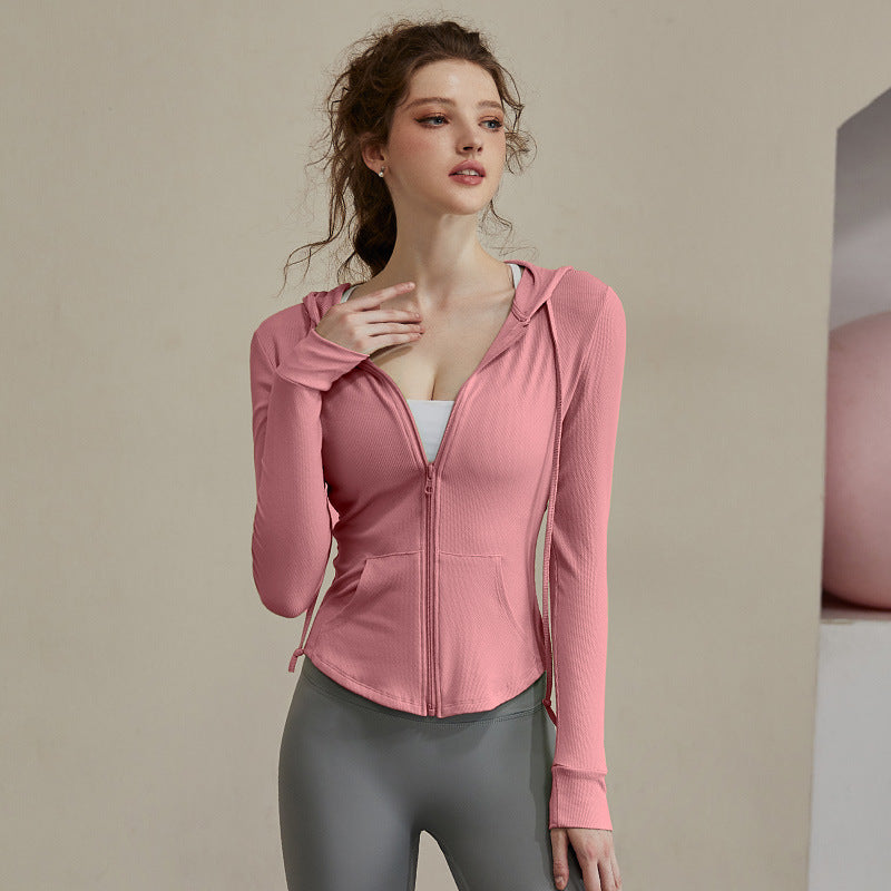 New yoga wear female autumn sports coat female slimming quick dry long-sleeved casual coat hooded fitness clothes