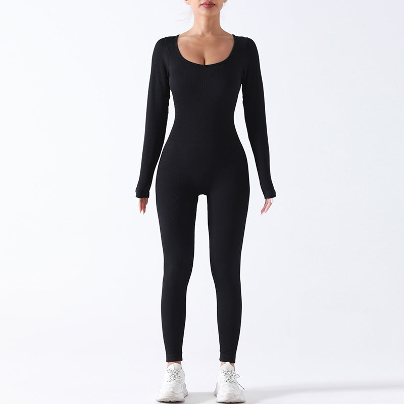 Double-layer seamless onesie with breast pad Long sleeve Shapewear Hip Lift Yoga onesie Exercise onesie