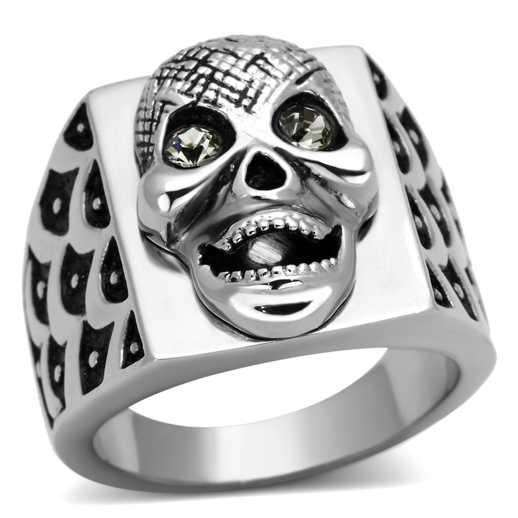 TK1056 - High polished (no plating) Stainless Steel Ring with Top Grade Crystal in Black Diamond