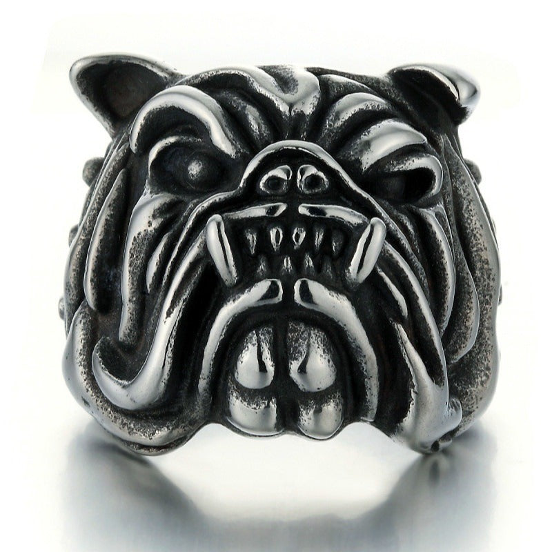 Vintage Punk Ring Open Ring Adjustable Lion Pattern Bulldog