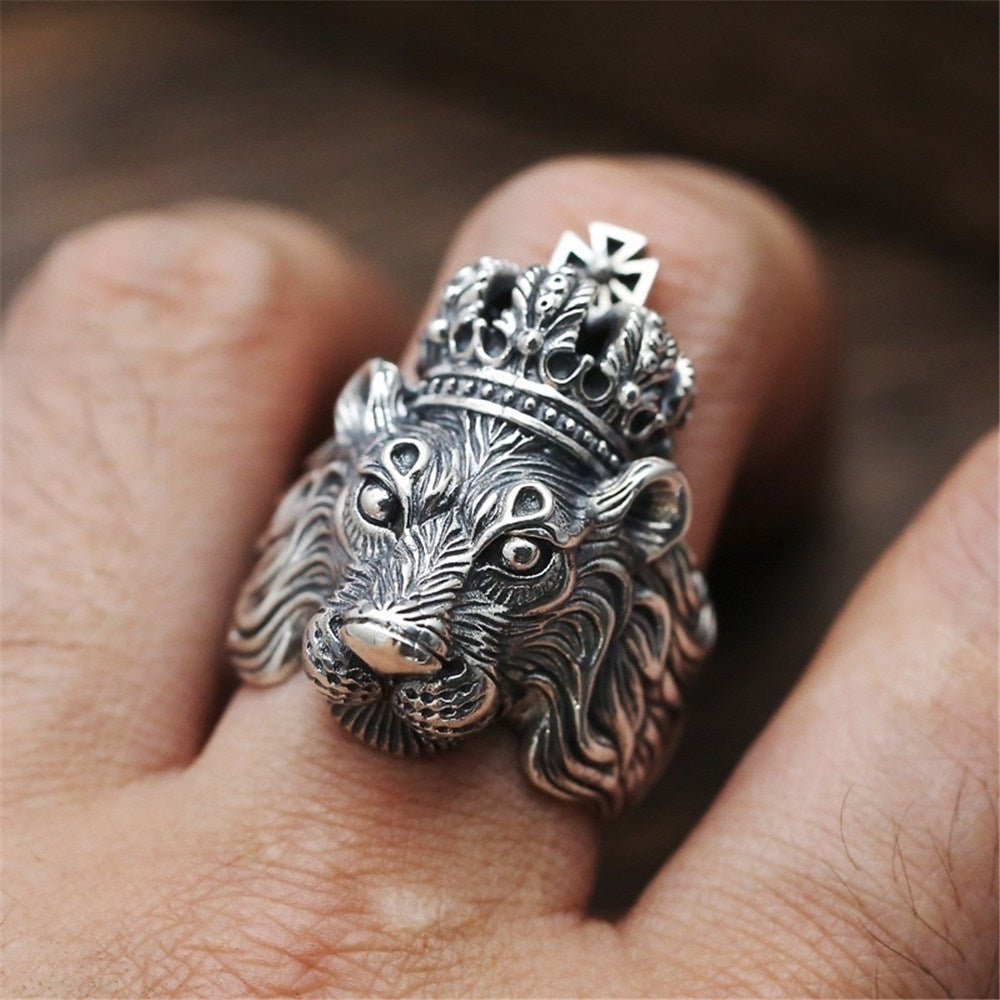 Vintage Punk Ring Open Ring Adjustable Lion Pattern Bulldog