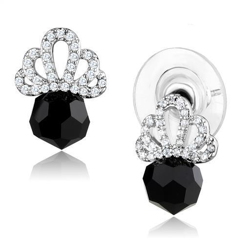 3W1303 - Rhodium Brass Earrings with AAA Grade CZ in Clear